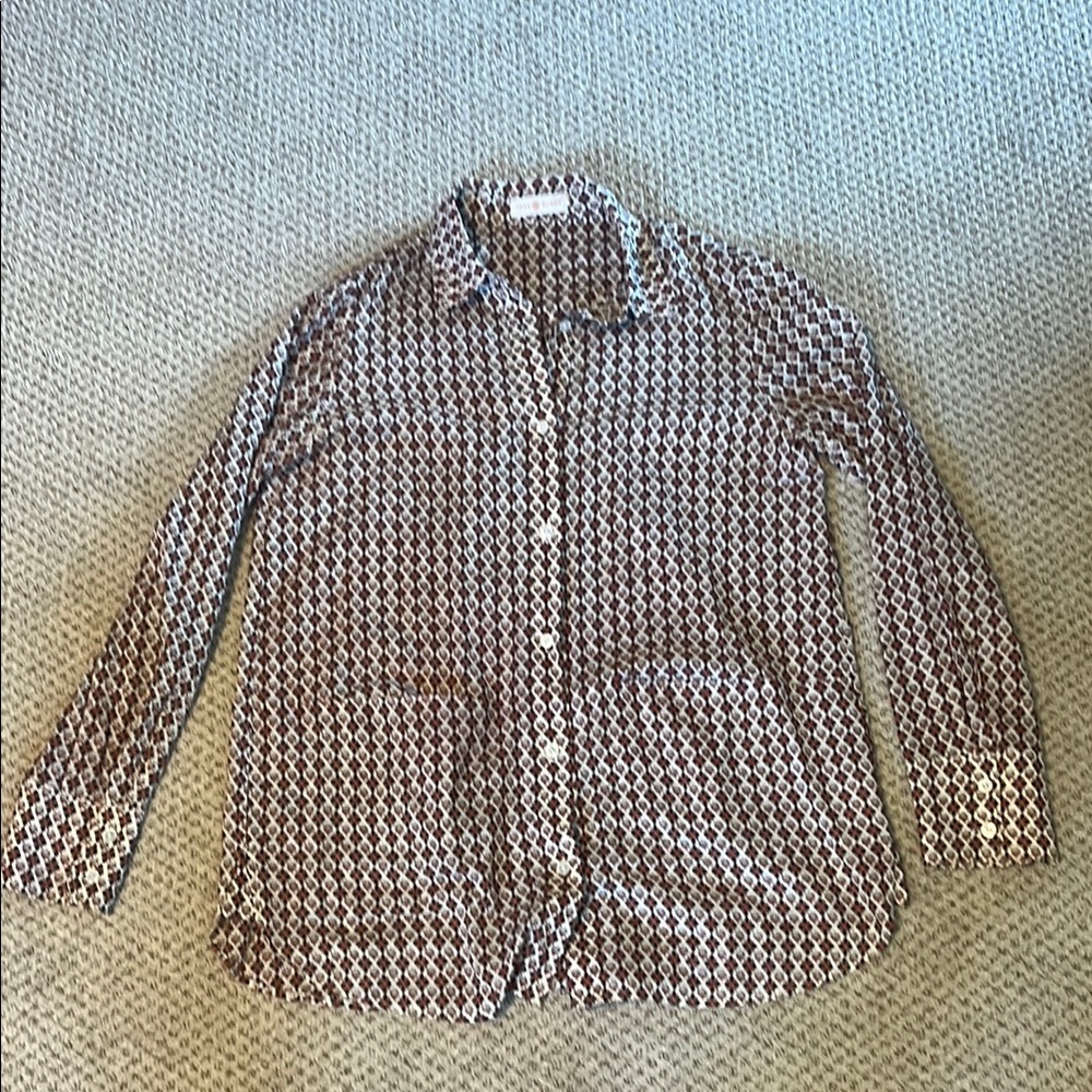 Tory Burch Women’s Brown and White Patterned Button-Up Tunic Sz 6